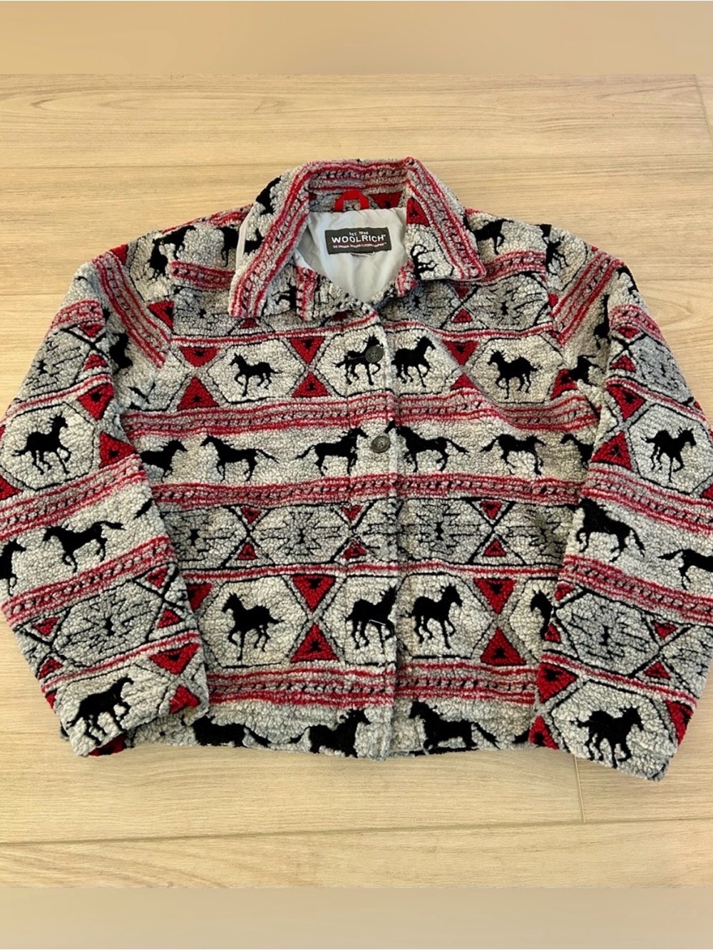Vintage Woolrich Navajo Grey
Horses Western Fully Lined Teddy Jacket